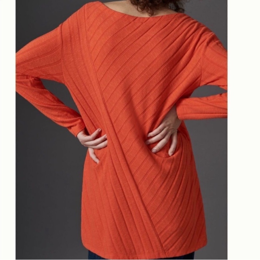 Maeve by Anthropologie Devine Tunic Long Sleeve Medium Orange Textured Sweater - Picture 2 of 12